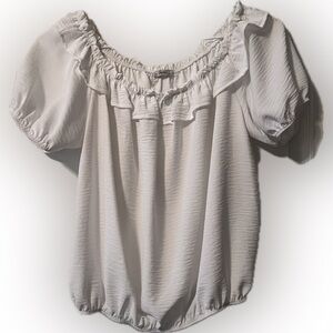 JODIFL Off The Shoulder White Ruffle Blouse Scoop Neck Size Small